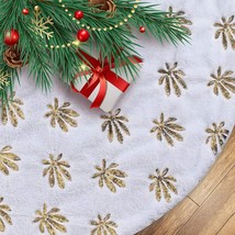 48 Inch Large Christmas Tree Skirt White Soft Thick Golden Maple Leaf Decoration - £15.81 GBP