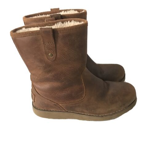 UGG Australia Youth Ankle Boots REDWOOD Chestnut Leather Sheepskin Shearling 3 - £19.17 GBP