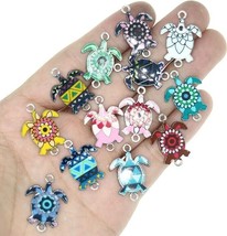 Turtle Charms Connector Pendants Silver Enamel Assorted Lot Link Jewelry 30pcs - £12.65 GBP