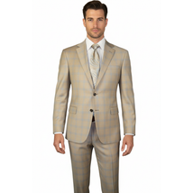 Men Suit BERLUSCONI Turkey Italian Wool 180's Glenn Plaid K167-07 Beige Blue image 4