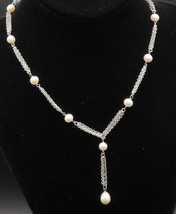 925 Sterling Silver - Vintage Fresh Water Pearl Y Drop Chain Necklace - NE3896 - £66.16 GBP