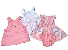 Carter&#39;s Baby Girl Size 3M Blush Pink Multi Bunny Twill Jumper 5 Pc. Dress Sets - £12.51 GBP