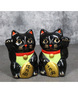 Black Lucky Fortune Japanese Maneki Neko Cats Ceramic Salt Pepper Shaker... - $24.49 CAD