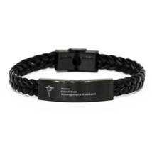 Personalized  Medical Alert Bracelets Men Woman Black. Stainless Steel custom - £18.31 GBP