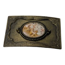 Vintage Jasper Stone Agate Brass Belt Buckle Rustic Western Dress Cowboy... - £35.83 GBP