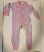 VTG 80s Panda Original Long Johns Pink Striped Sleeper Pjs Baby Girls 12... - $36.80
