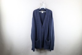 Vtg 90s Streetwear Mens 2XL Distressed Chunky Cable Knit Cardigan Sweater Blue - £38.89 GBP