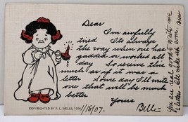 1906 Sweet Little Girl with Dripping Candlestick Message R.L. Wells Postcard D5 - £7.77 GBP