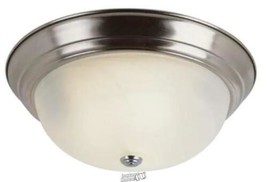TransglobeG13 in. 2-Light Brushed Nickel Flush Mount with White Marbleized Glass - £18.59 GBP