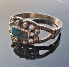 SOUTHWEST DESIGN VINTAGE   6X2,5 MM.  INLAY TURQUOISE RING SIZE 6.75 - $28.71