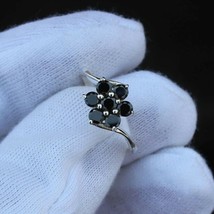 1Ct Round Cut CZ Black Diamond Flower Ring 14K white Gold Finish - $133.64