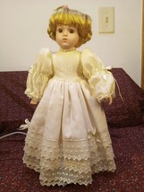 House Of Lloyd Porcelain Doll  1989 blonde brown eyes w stand 16in - £7.74 GBP