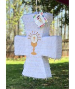 20&quot; Tall White Cross Piñata with Gold Chalice Accents for Baptism or Fir... - $747.17 MXN