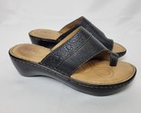 Born Women&#39;s 7M Brown Leather Slip-On Sandals Toe Loop Wedge Heel Comfor... - £22.56 GBP
