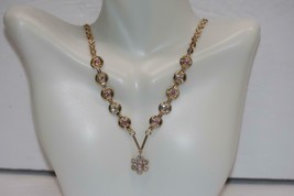 18K Yellow Gold Pink &amp; Clear Stones (CZ) Oval Fancy Link Flower Necklace 20&quot; - £529.58 GBP