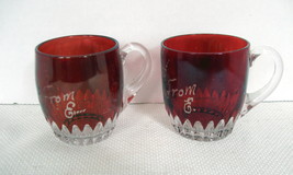 Two (2) Ruby Red Flashed Miniature Seattle Souvenir Engraved Mugs  - £17.32 GBP