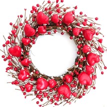 18 Inch Heart-Shaped Berries Valentines Day Front Door Wreath, Red Heart... - £40.67 GBP