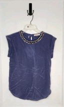 Rebecca Taylor 100% Silk Twilight Blue Embellished Beaded Rhinestone Top... - $28.05