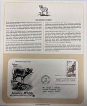 American Wildlife Mail Cover FDC &amp; Info Sheet Big Horn Sheep 1987 - $9.85