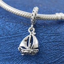 2021 Summer Release 925 Sterling Silver Sail Boat Dangle Charm - £14.07 GBP
