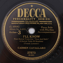 Carmen Cavallaro – Selections From Guys And Dolls 78 rpm 10&quot; Record Disc 2 Only - £12.63 GBP