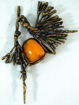 Vintage Butterscotch Amber &amp; Bronze Hand Made Pin / Brooch Branch Design - $99.50