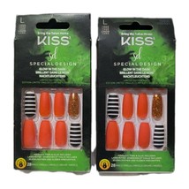 2 Pack Kiss Special Design Halloween Orange Glue On Nail Long Glow in th... - $232.80 MXN