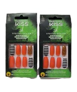 2 Pack Kiss Special Design Halloween Orange Glue On Nail Long Glow in th... - $17.92 CAD