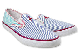 Brooks Brothers Sperry White Multi Striped Canvas Slip On Sneakers, 11 M... - $108.90