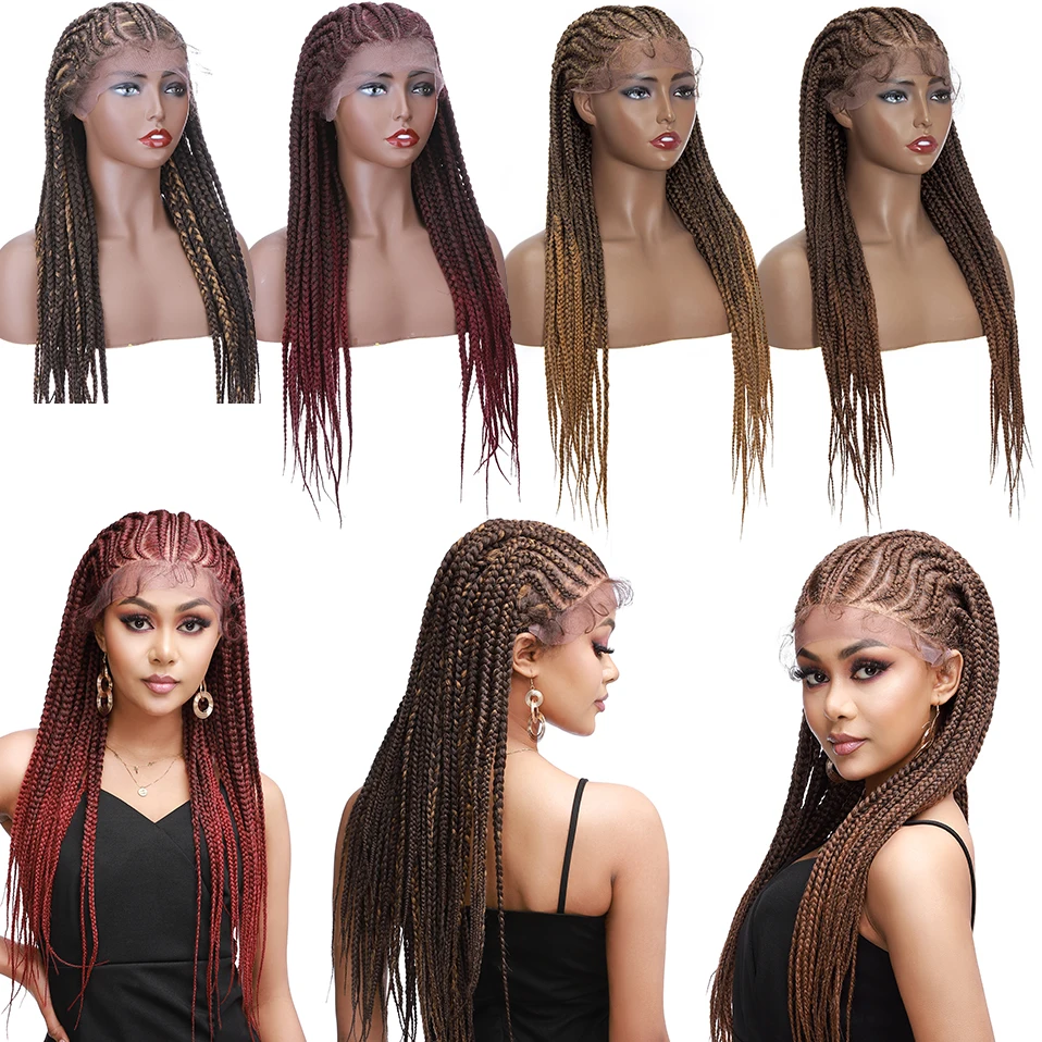 Synthetic 30&#39;&#39; Braided Lace Front Wig Box Braids Wig with Baby Hair For Black - £52.75 GBP+