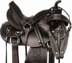 Shwaan Barrel Racing  Leather Horse Saddle Western saddle Black With Fib... - £377.09 GBP+