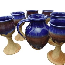 Walt Glass Pottery(1943-2016) McQueeney San Antonio Texas Blue Red Drip ... - $337.84