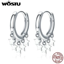 WOSTU Genuine 100% 925 Silver Hoop Earrings Tassel Stars Earrings For Women Wedd - £18.42 GBP
