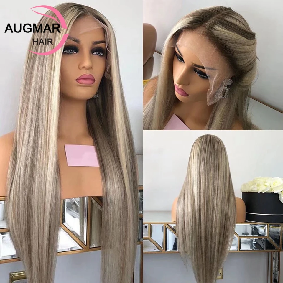 13x4 Ash Blonde Lace Front Human Hair Wigs 13x6 Straight Lace Front Wig Gluele - £118.41 GBP+