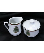 Pacific Rim Cream and Sugar Bowl with Lid Christmas Tree Set of 2 Xmas - $22.53
