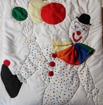 Childs Baby Clown Ruffles Quilt Toddler Bed Satin Trim Lovey Blanket ABCs 39x39&quot; - £19.78 GBP