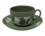VINTAGE Wedgwood Jasperware Green Sage Tea Cup &amp; Saucer, England - £32.04 GBP