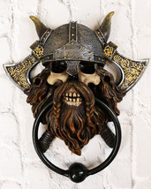 Viking Norse Berserker Warrior Chieftain Skull Rune Axes Decorative Door Knocker - £32.47 GBP