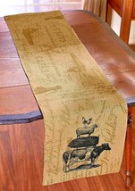 NEW Tan Burlap FARMHOUSE ANIMAL TABLE RUNNER Cow Pig Sheep Rooster 13&quot; X... - £14.21 GBP