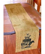 NEW Tan Burlap FARMHOUSE ANIMAL TABLE RUNNER Cow Pig Sheep Rooster 13&quot; X... - £14.12 GBP