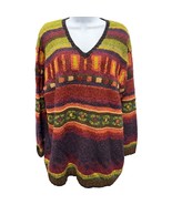 VTG 90&#39;s Susan Bristol Womens L Sweater wool Clock Red multicolor oversized - $37.99