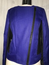 Michael Kors Women&#39;s Jacket Zip-Front Moto Dark Azurite Faux Leather Siz... - £77.86 GBP