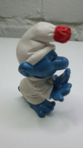 Smurfs Sleepwalker Smurf Pajamas Red PomPom version Vintage Figure Peyo 1972 - £15.92 GBP