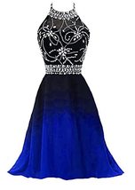 Plus Size Beaded Halter Short Ombre Prom Homecoming Dresses Black Blue US 18W - £87.04 GBP