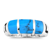 Greek Key Maze Blue Turquoise Sterling Silver Ring-10 - £14.86 GBP