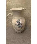 Vintage Salt Glaze Pottery Large Pitcher with Snowman - £35.97 GBP