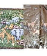 Jungle Wild Animals Safari Baby Quilt Blanket Tapestry 2 Curtain Panels ... - $57.87