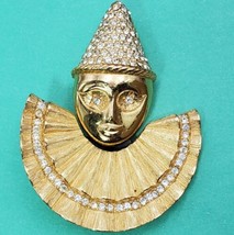 Vintage Clown Christian Dior Gold Plate Crystal  Brooch Germany 2&quot; *READ* - £390.82 GBP