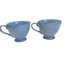 2 Footed Ceramic Coffee Tea Mug Cup Blue 14 Oz Signature Housewares Ston... - $34.88