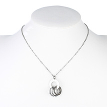 Silver Tone Circular Pendant Necklace &amp; Interlocking Eternity Rings - £19.74 GBP